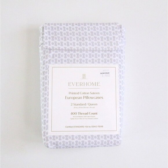 Everhome Cotton Sateen 2 European Pillowcases Standard Queen 400 Thread Count - Picture 1 of 5